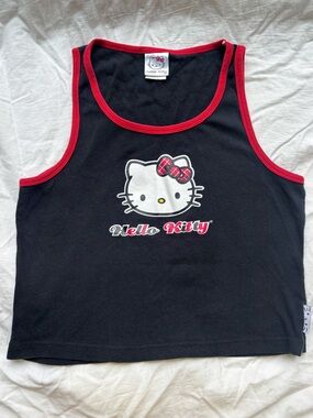 Vintage 2004 Sanrio Hello Kitty Black Red Ringer Tank Top Size L Y2K